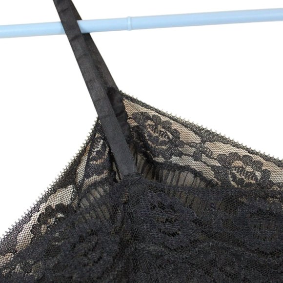 Vintage Black Lace Slip Large Dress Lined Large Sheer Bust V Neck SP63 - Picture 6 of 10